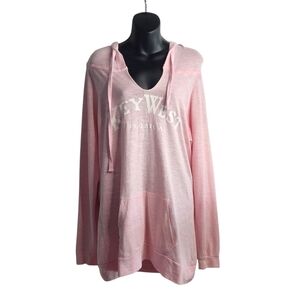 Miami Style Women's Pink Hoodie Key West Florida V-Neck Size Large